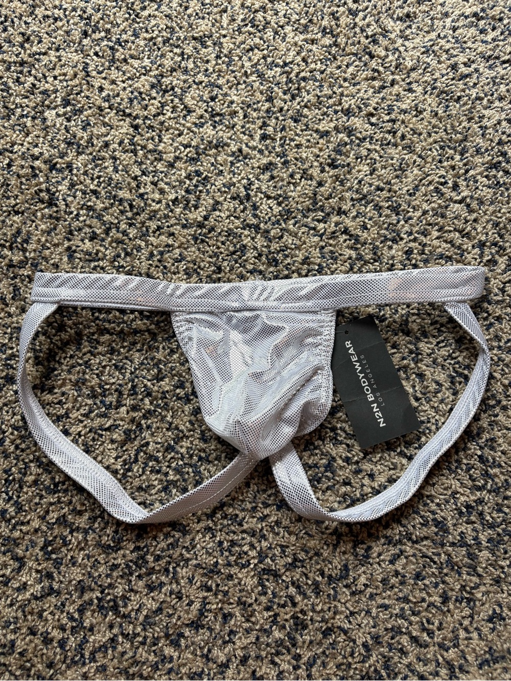 N2N Bodywear Men’s ‘Disco Holiday’ Jockstrap in Silver - Small NWT *Deadstock*